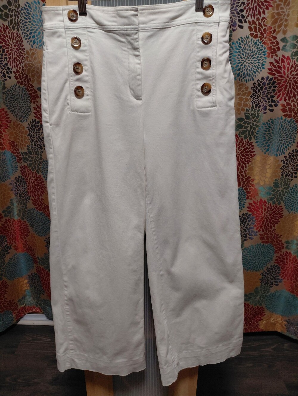 Ann Taylor White Wide Leg Pants with Button Detail
